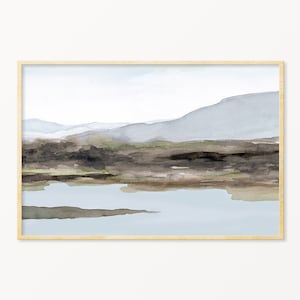 Mountain Water Landscape Print Abstract Watercolor Wall Art Printable Downloadable Neutral Landscape Gray Abstract Landscape Poster