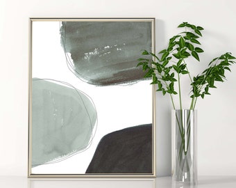 Salie groen afdrukbare kunst aan de muur neutrale geometrische abstracte vorm penseelstreken print direct downloaden Aquarel schilderij Poster B