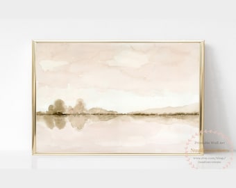 Abstract Landscape in Sepia Brown, Large Landscape Printable Wall Art - Minimalist Landscape Print Watercolor Downloadable Art