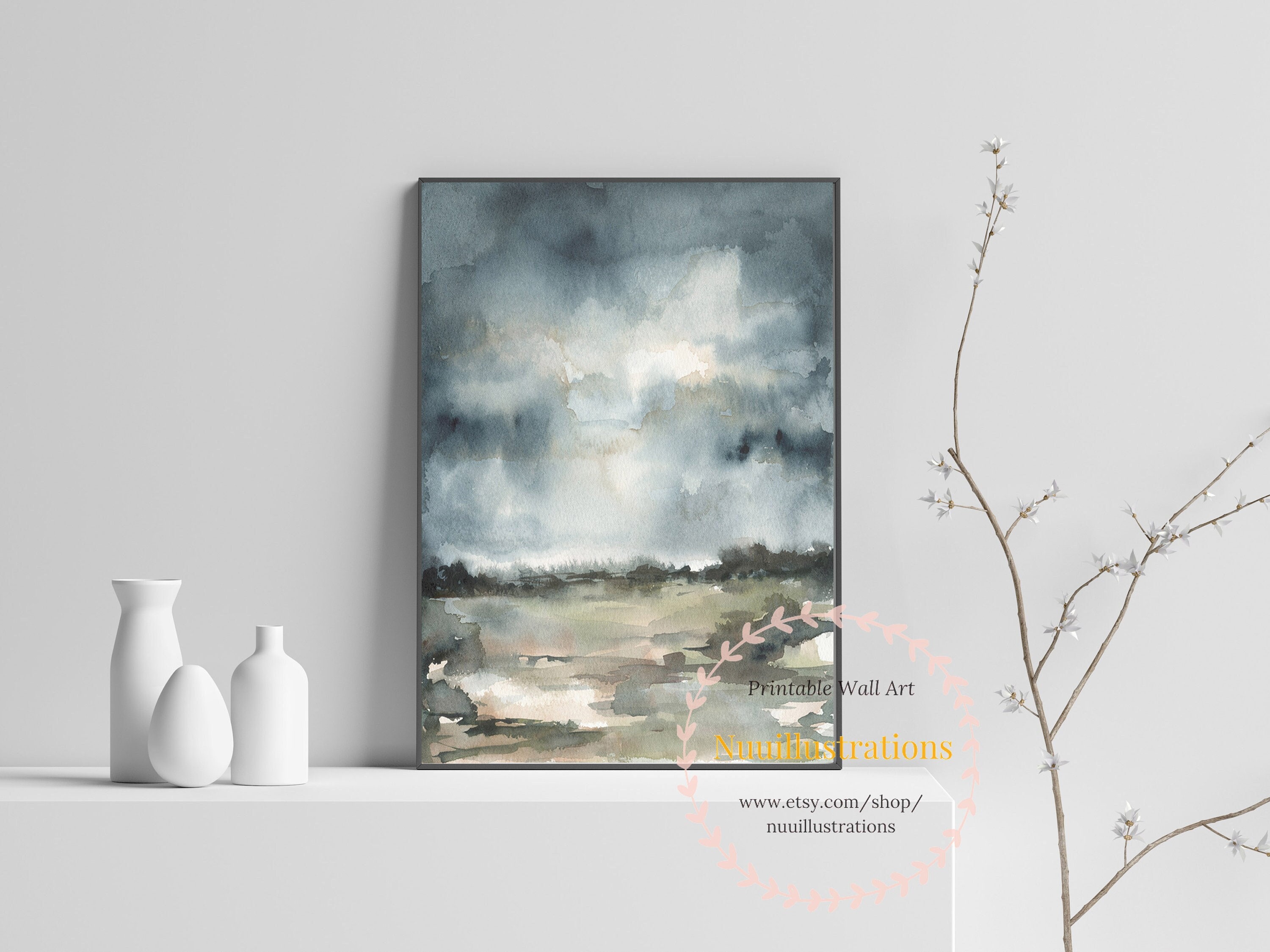Dark Neutral Landscape Wall Art Printable Abstract Landscape Etsy