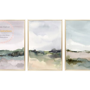 Neutral Landscape Print Abstract Watercolor Landscape Wall Art Minimalist Field and Sky Printable instant Download Poster - Set of 3