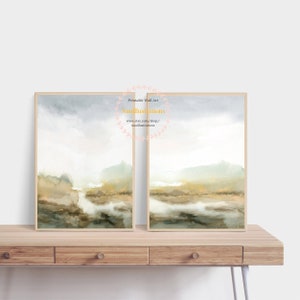Neutral Landscape Printable Wall Art Abstract Misty Landscape Print Digital instant Download DIY Print Poster Set of 2 (Set B)