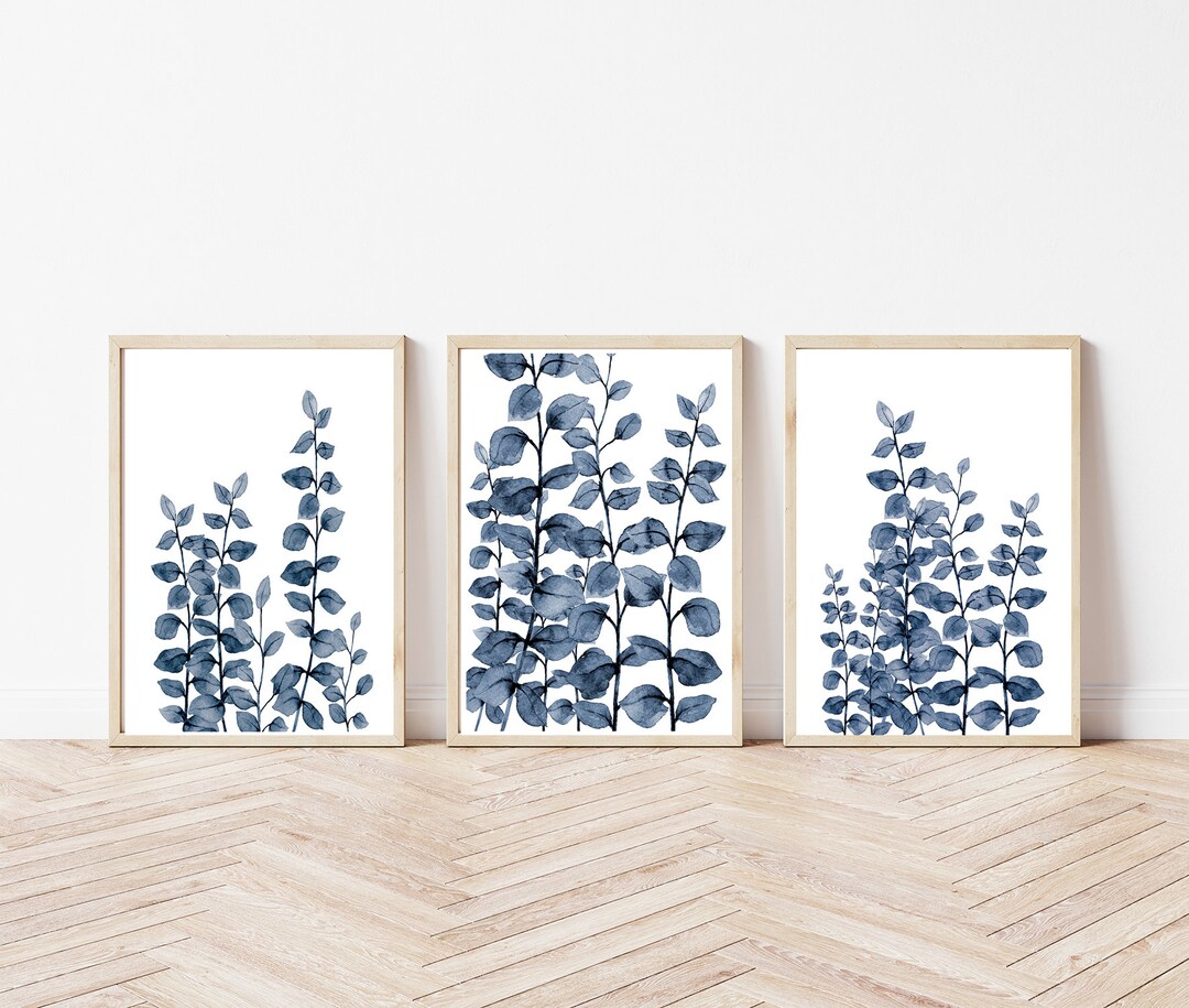 Blue Plant Printable Leaf Botanical Wall Art Print Set Instant Download ...