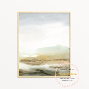 Neutral Misty Landscape Print Printable Abstract Landscape Digital instant Download DIY Print Wall Art Watercolor Painting Brown Blue Sky