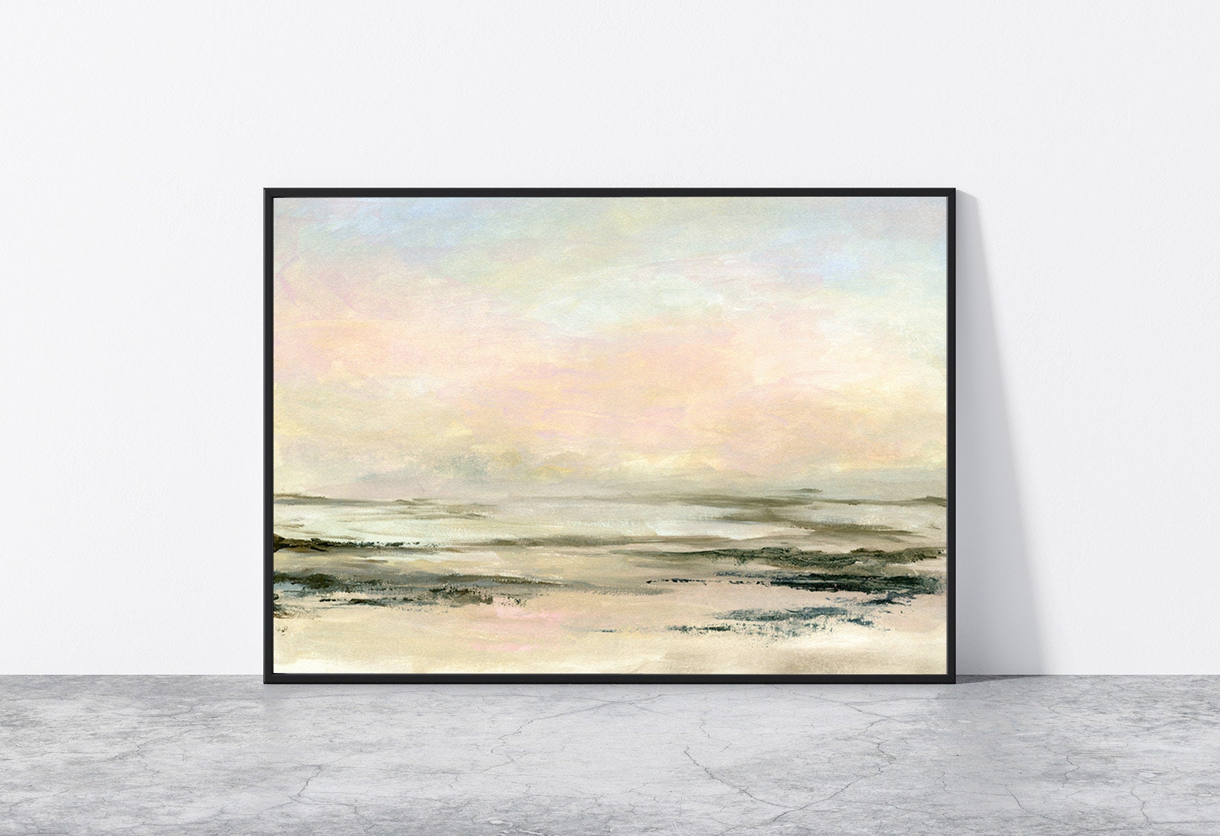 Large Abstract Landscape Pastel Pink Sky Wall Art Printable Etsy