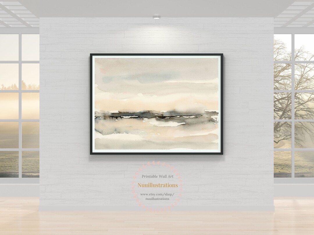 Abstract Gray and Blush Landscape Printable Wall Art Watercolor