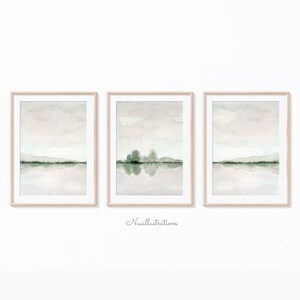 Neutral Landscape Print Set of 3 Minimal Abstract instant Download DIY Printable Wall Art Watercolor Painting Soft Gray and Taupe Poster image 2