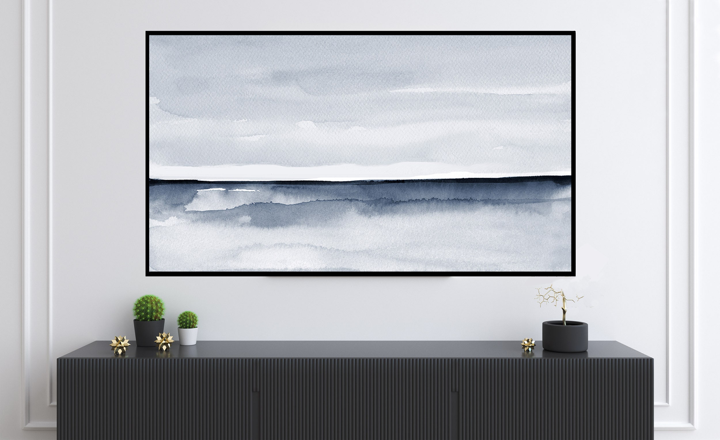 Frame TV Art Watercolor Landscape Indigo Blue Abstract | Etsy
