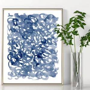 Abstract Blue Print Watercolor Brush Strokes Printable Wall Art Modern Print Navy Indigo Print Poster Digital Download - Vertical