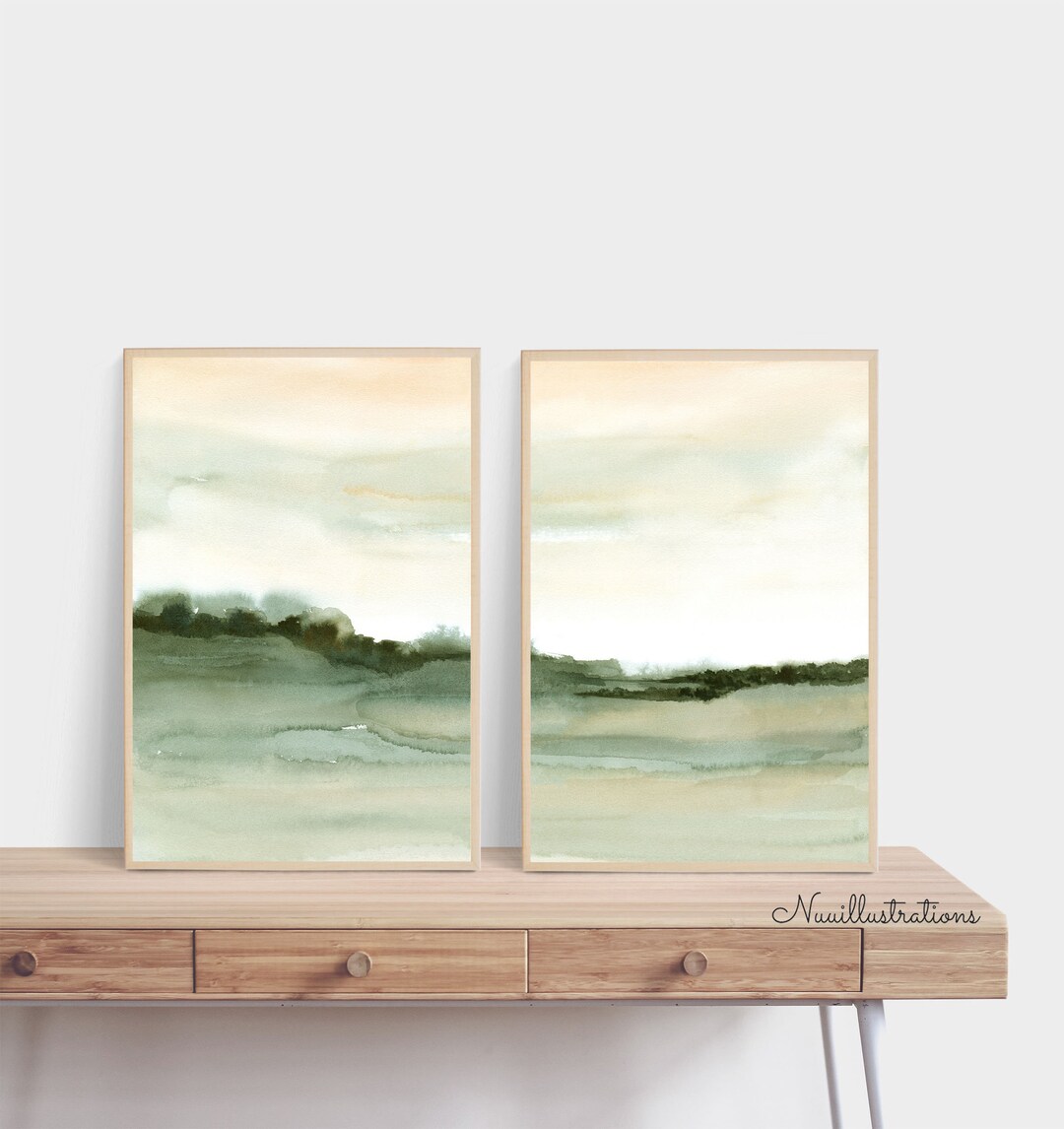 Neutral Green Landscape Print Printable Wall Art Minimal - Etsy