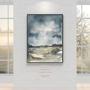 Large Abstract Neutral Landscape Wall Art Printable Instant Digital Download DIY Print Modern Watercolor Painting - Vertical