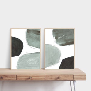 Sage Green Abstract Watercolor Printable Wall Art Modern DIY Print Downloadable Home Decor Set of 2 - Can Request Your Size