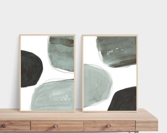 Saliegroen Abstracte Aquarel Afdrukbare Wall Art Moderne DIY Print Downloadbare Home Decor Set van 2 - Kan uw maat aanvragen