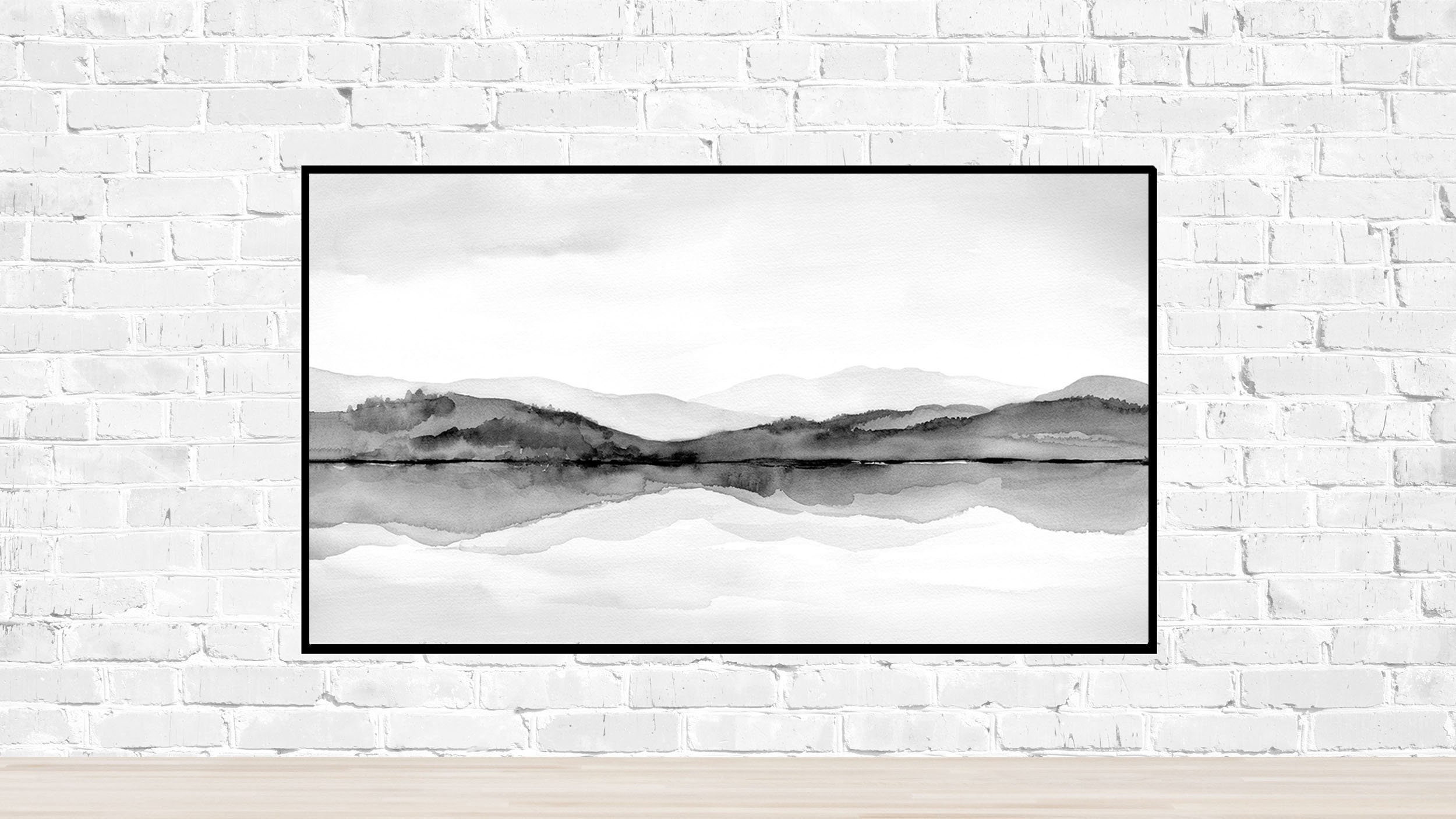 Frame TV Art Black and White Mountain Lake Landscape - Etsy
