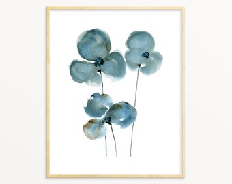 Abstract Blue Flower Printable Wall Art instant Download Minimal Neutral DIY Print Floral Wall Decor Watercolor Painting JPG Files - indigo