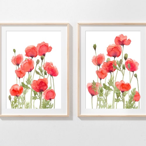 Poppy Flower Art Print Set Instant Download DIY Printable - Etsy