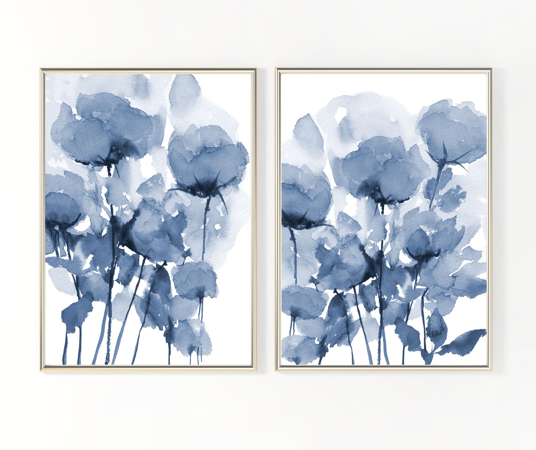 Blue Flower Print Set of 2 Abstract Watercolor Flower Etsy UK
