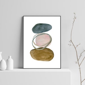 Zen Watercolor Wall Art Printable Neutral Shapes Peaceful Meditation Stones Abstract Print Digital Download File from Watercolor Painting