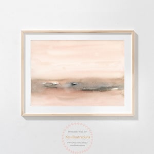 Abstract Landscape Printable Wall Art in Blush and Sepia Soft Pastel Color Textured Watercolor instant Download Minimalist DIY Poster Print