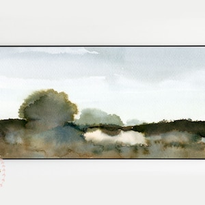 Panoramic Country Field Landscape Printable Wall Art Watercolor Print Digital Download Neutral Peaceful Summer Scenery