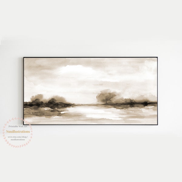 Panorama Sepia Brown Landscape Watercolor Printable Wall Art Brown Country Long Landscape Digital Download Neutral Minimalist Poster