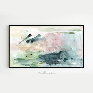 Frame TV Art Abstract Green Pink Watercolor Brush Strokes Neutral Color instant Download Samsung TV Wall Art for 16:9 Monitor Screen