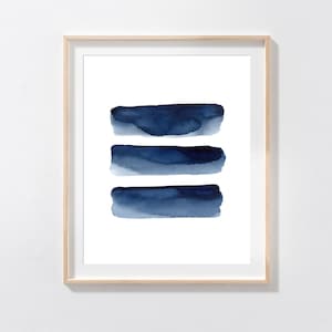 Blue Watercolor Wall Art Print Printable Abstract Modern Minimalist Navy Indigo Blue Digital Download Brush Stroke Stripes Dark Blue