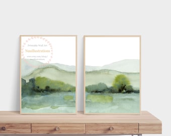 Neutral Green Landscape Print Set Minimal Abstract instant Download DIY Printable Wall Art Digital Watercolor Painting Soft Green