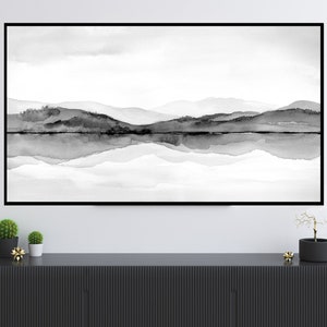Frame TV Art Black and White Mountain Lake Landscape Watercolor instant Download Samsung TV Monitor Screen