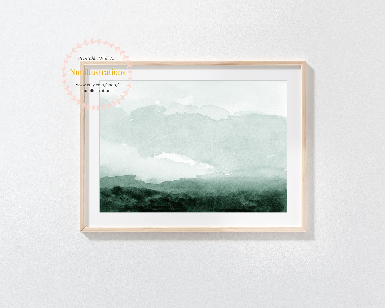 Abstract Watercolor Landscape Wall Art Green Print Minimal Etsy
