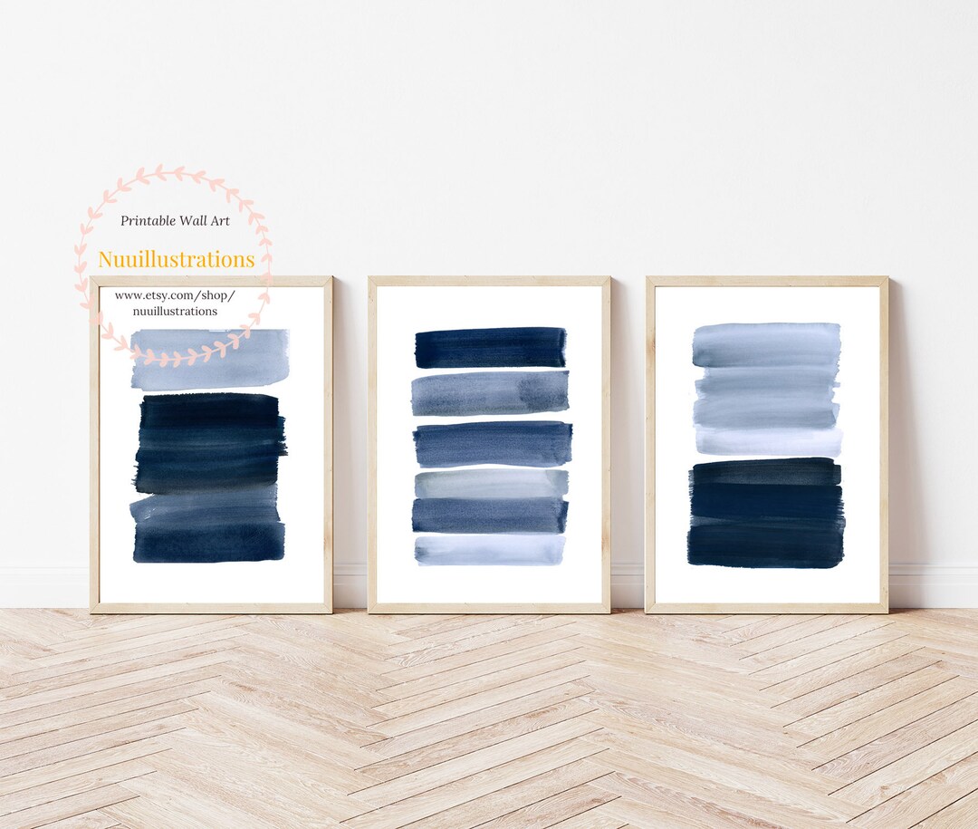 Blue Wall Art Set Abstract Watercolor Print Coastal Printable Wall Art ...