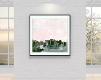 Large Abstract Landscape Wall Art Printable Digital Download DIY Print Modern Acrylic Painting Minimal Art - Pastel Pink Black Vertical #A