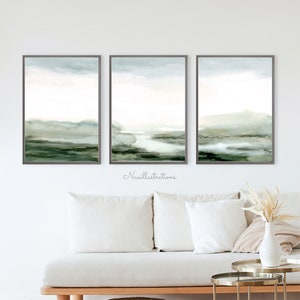 Landscape Printable Set of 3 Misty Green Abstract Landscape Download Print Watercolor Neutral Green 24x36 or Request your Size