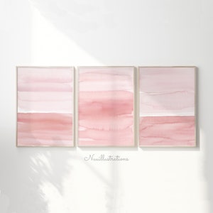 Abstract Watercolor Blush Pink Printable Wall Art Brush Stroke Digital Print Girl Nursery Art Download Abstract Poster Set of 3