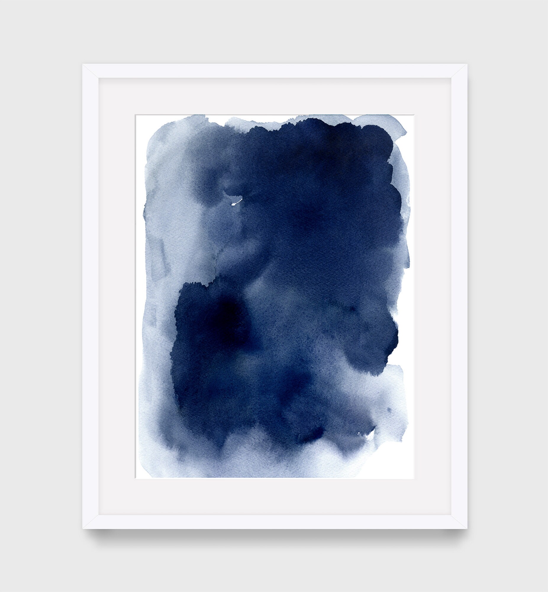 Abstract Blue Watercolor Wall Art Print Modern Minimalist Navy Etsy