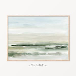 Green Abstract Landscape Printable Wall Art, Minimal Art, Watercolor Modern Minimalist Neutral Wall Decor Horizontal B