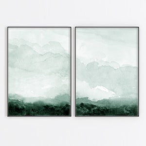 Green Landscape Wall Art Print Set Minimal Abstract Monotone instant Download DIY Printable Digital Watercolor Painting Set of 2 image 5