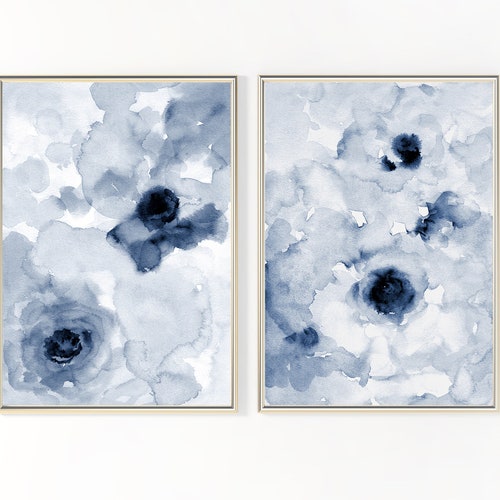Blue Flower Print Set of 2 Abstract Watercolor Flower - Etsy