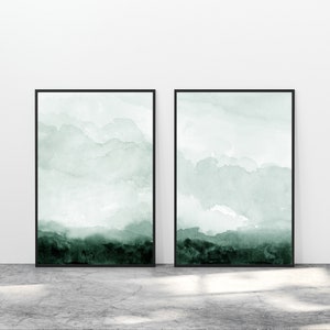 Green Landscape Wall Art Print Set Minimal Abstract Monotone instant Download DIY Printable Digital Watercolor Painting Set of 2 image 4