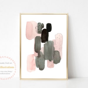 Cactus abstracto gris rosa imprimible arte de pared descarga digital Pintura de acuarela - Impresión geométrica neutra Sala Decoración del hogar Póster A