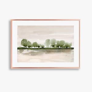 Neutral Tree Landscape Print Printable Wall Art Minimal Abstract instant Download DIY Print Watercolor Painting Neutral Green Brown
