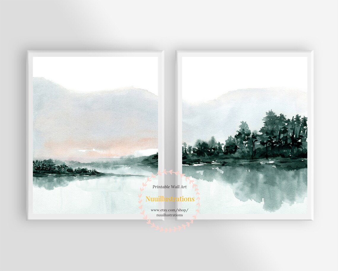 Watercolor Landscape Printable Wall Art Set of 2 Abstract - Etsy