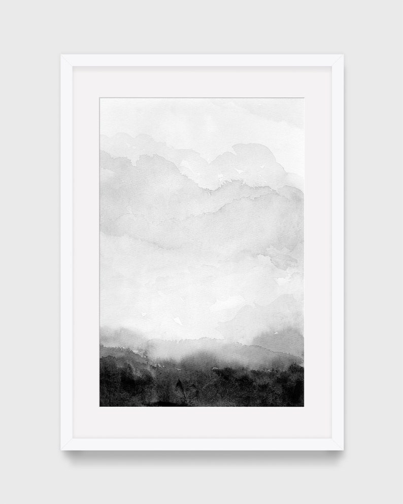 Black Gray Landscape Wall Art Print Minimal Abstract Monotone Etsy
