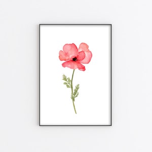Red Poppy Flower DIY Print, Printable Minimalist Wall Art Digital Download Print Floral Print Wall Decor Watercolor Painting Poppy Poster