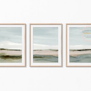 Neutral Landscape Print Abstract Landscape Wall Art Minimalist Field and Sky Printable instant Download Watercolor No3 - Set of 3
