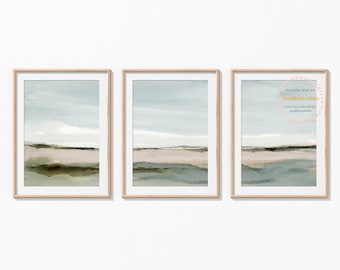 Neutral Landscape Print Abstract Landscape Wall Art Minimalist Field and Sky Printable instant Download Watercolor No3 - Set of 3