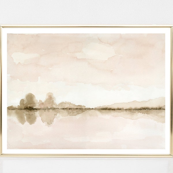Neutral Landscape Print Minimal Abstract instant Download DIY Printable Wall Art Digital Watercolor Painting - Soft Sepia Landscape