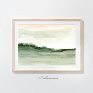 Neutral Green Landscape Print Minimal Abstract instant Download DIY Printable Wall Art Digital Watercolor Painting - Soft Green Blush Pink