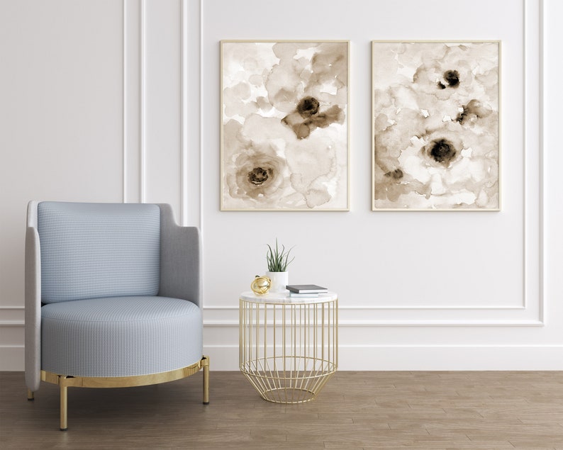 Sepia Abstract Flower Printable Wall Art Set Instant Download Etsy