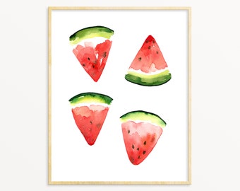Watercolor Fruit Watermelon Print Kitchen Art Fruit Printable Wall Art Digital Download Print Watermelon Wedge Kitchen Wall Art Poster